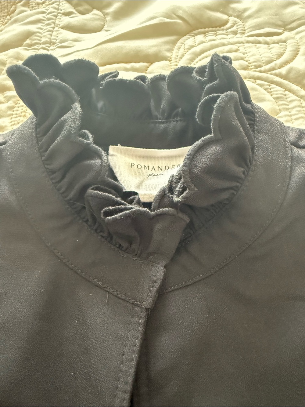Pomander Place-Womens Black Ruffle Collar Button-Front Top - Picture 3 of 9